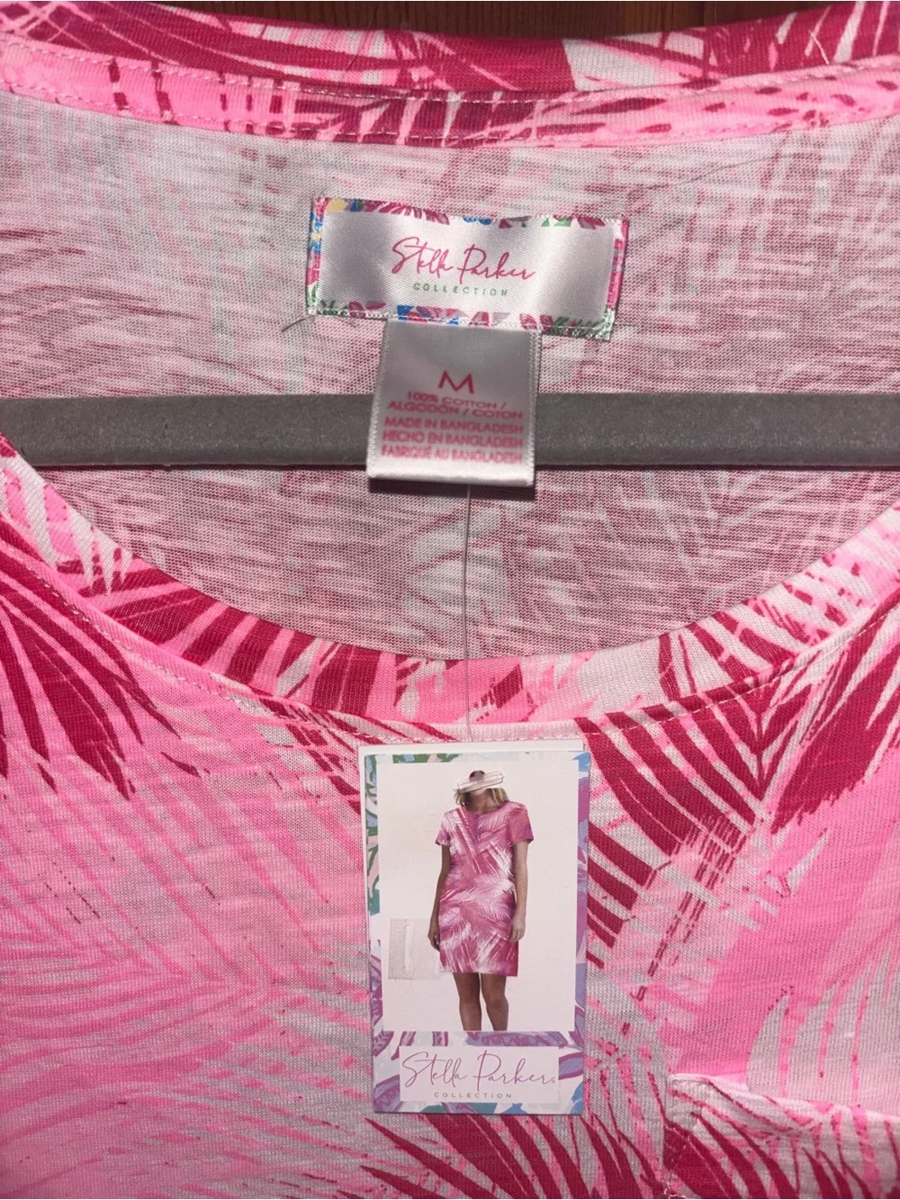 NWT Stella Parker Pink Palm-Print Cotton Beach Cover-Up Dress - Picture 2 of 7